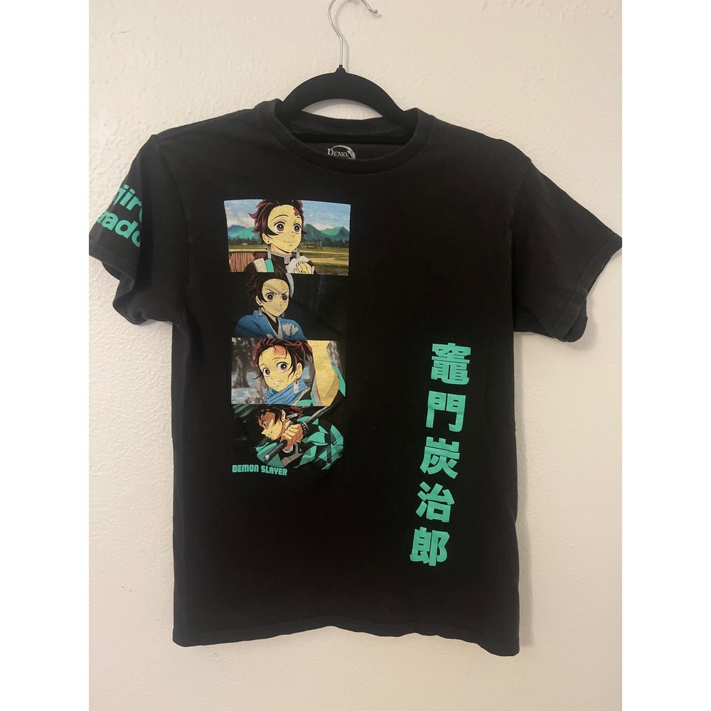 Demon Slayer Anime Graphic Tee Tanjiro Kamado Black T-Shirt Size S